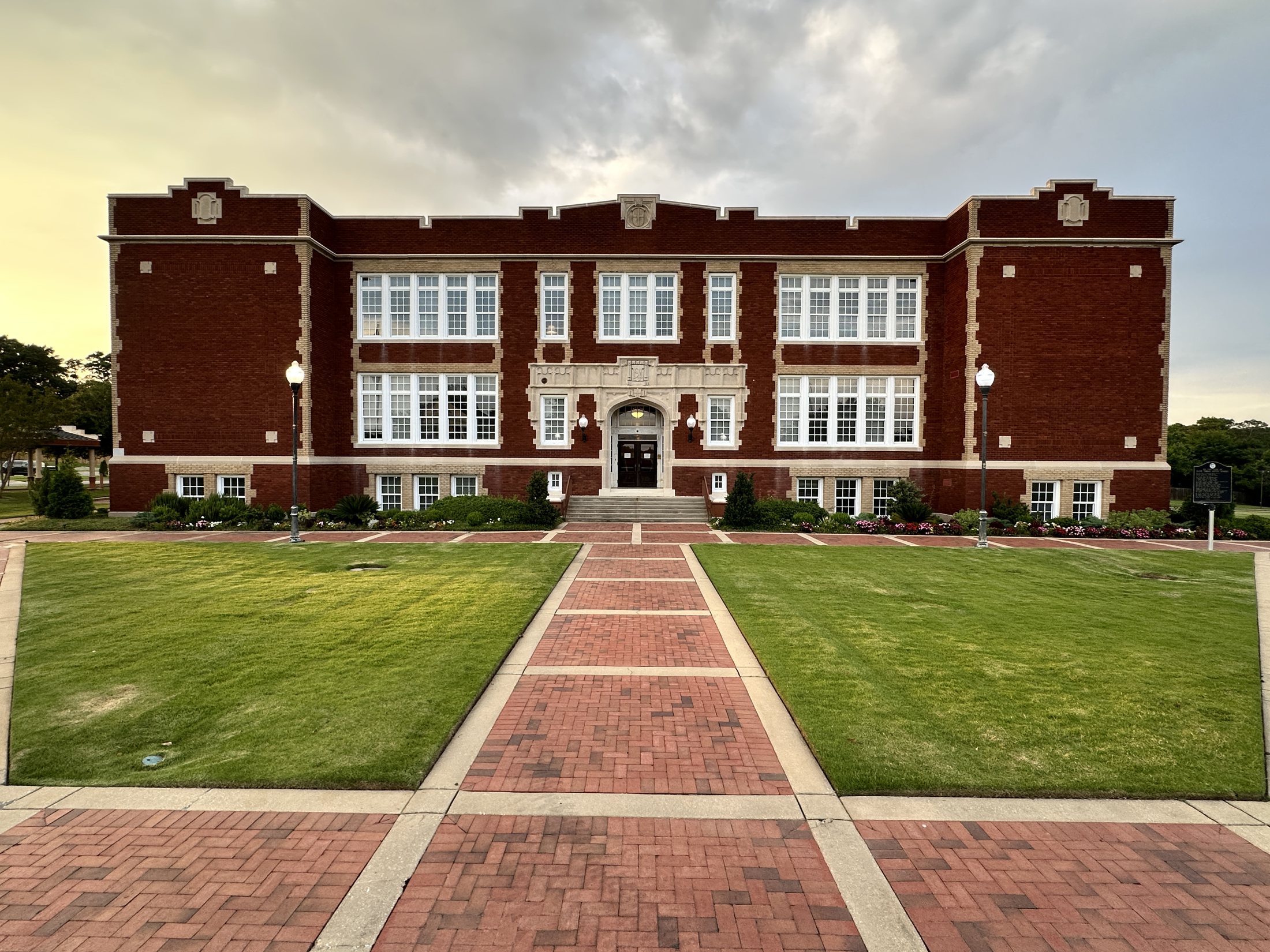 Andalusia City Hall, the former East Three Notch School, and its brick walkway